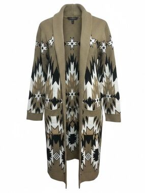 Heritage Charm Southwestern Long Knit Cardigan Size Large Tan Black White